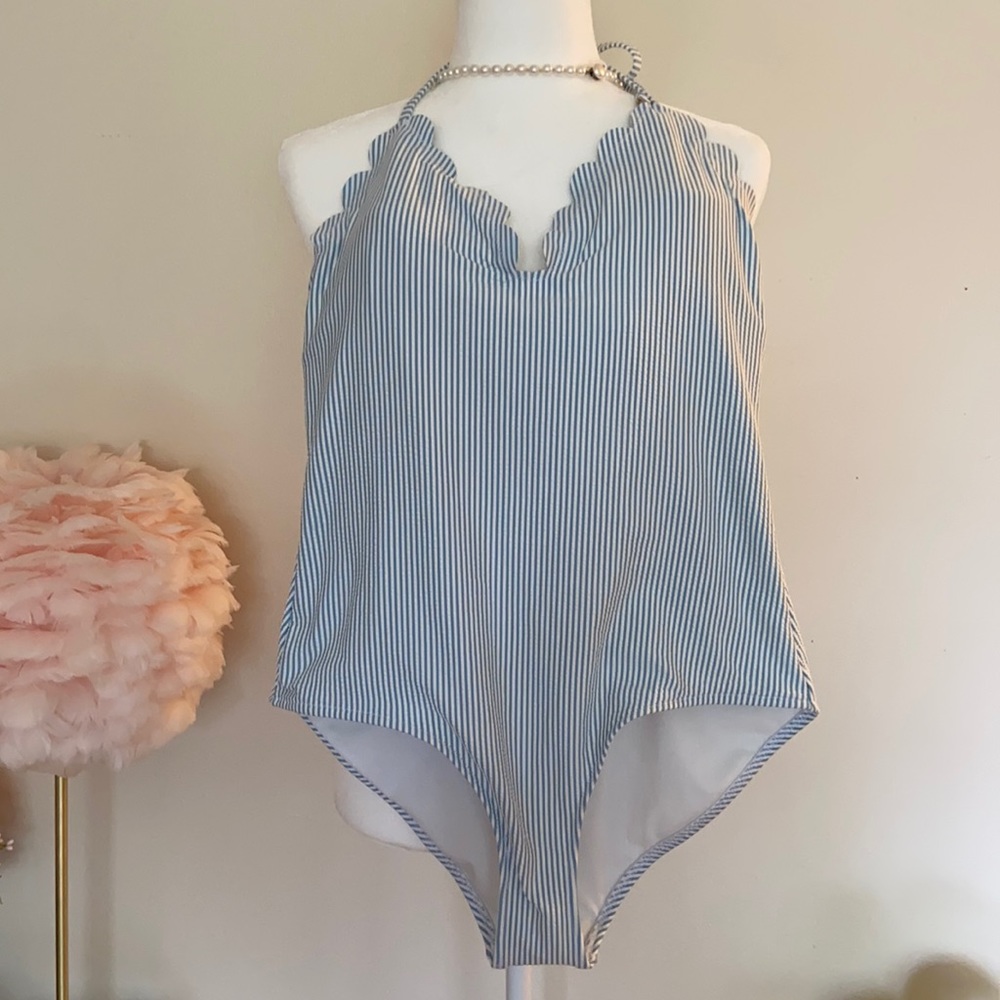 Jessica Simpson one piece swim suit strip
